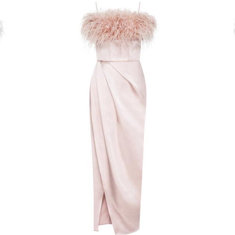 Milla Misty Rose Pink Celina Slip Midi Feathered Dress XL w/ tags